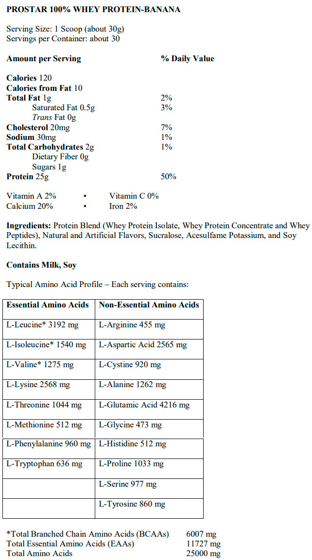 ProStar Whey Protein by Ultimate Nutrition: detailed composition